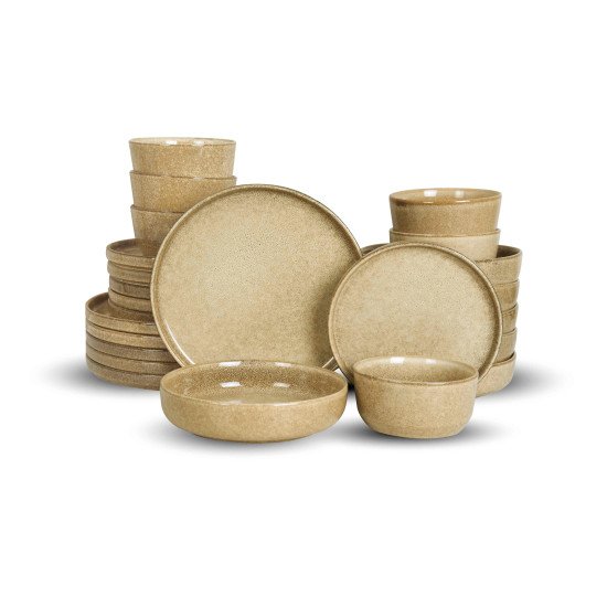 طقم سفرة عشاء خزفي من ريسا 24 قطعة بني فاتح