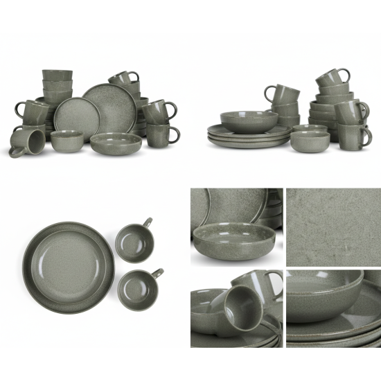 طقم سفرة عشاء خزفي من ريسا 30 قطعة اخضر زيتي