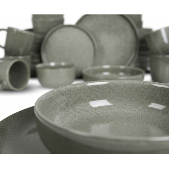 طقم سفرة عشاء خزفي من ريسا 30 قطعة اخضر زيتي