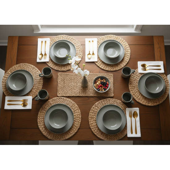 طقم سفرة عشاء خزفي من ريسا 30 قطعة اخضر زيتي