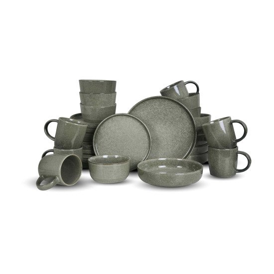 طقم سفرة عشاء خزفي من ريسا 30 قطعة اخضر زيتي
