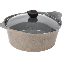 طقم قدور ايني جرانيت غطا زجاج 9 قطع بيج