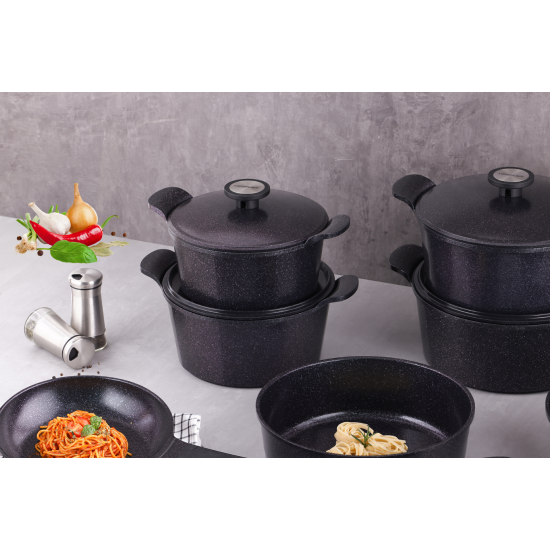 Korean Extrema granite pots set, consisting of 10 pieces, green