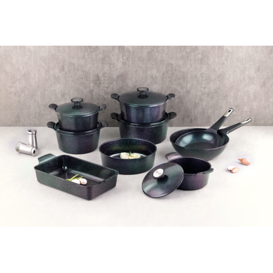 Korean extrama granite cookware set of 14 pieces, green