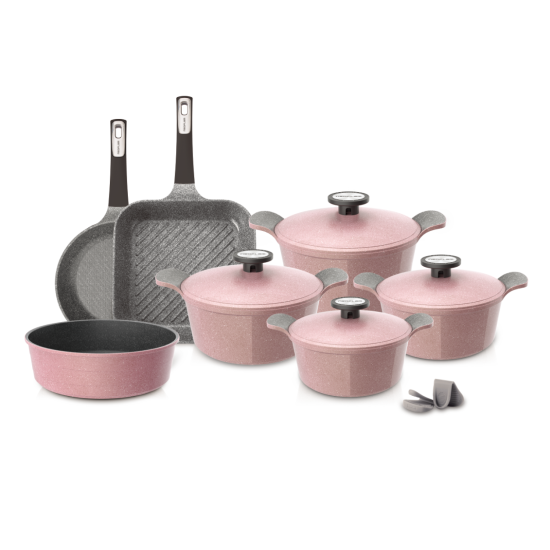 Extrema Korean granite cookware set, 11 pieces, pink: