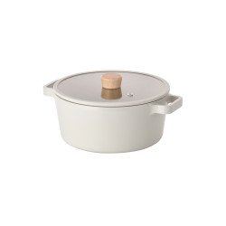 قدر بغطاء زجاج كوري نيوفلام فيكا سعة 26 سم اوف وايت 