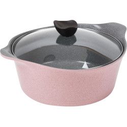 طقم قدور ايني جرانيت غطا زجاج 9 قطع وردي