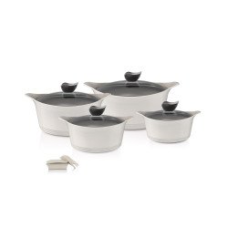 طقم آيني 8 قطع بطبقة من السيراميك لون بيج كريمي غطاء زجاج