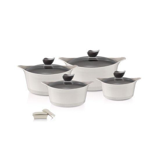 طقم آيني 8 قطع بطبقة من السيراميك لون بيج كريمي غطاء زجاج