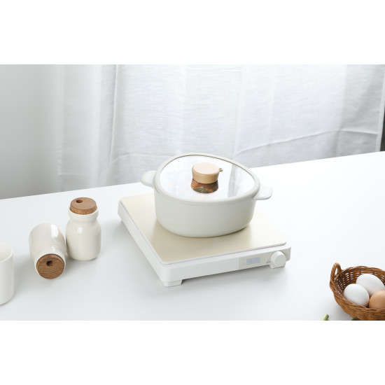 قدر سيراميك فيكا أبيكس بغطاء زجاجي ، اوف وايت 20سم