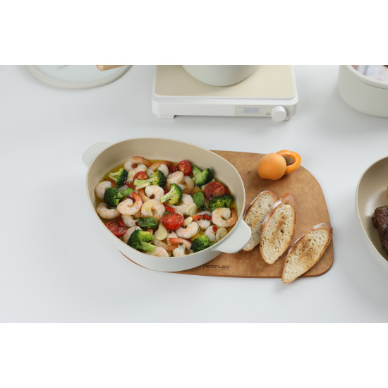 كسرولة منخفضة سيراميك فيكا أبيكس بغطاء زجاجي ، اوف وايت 26 سم