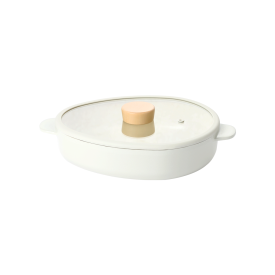 كسرولة منخفضة سيراميك فيكا أبيكس بغطاء زجاجي ، اوف وايت 26 سم