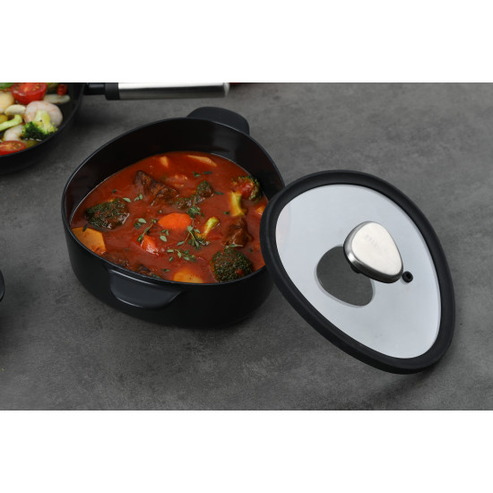 قدر سيراميك فيكا أبيكس بغطاء زجاجي ، اسود 20سم