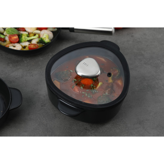 قدر سيراميك فيكا أبيكس بغطاء زجاجي ، اسود 20سم