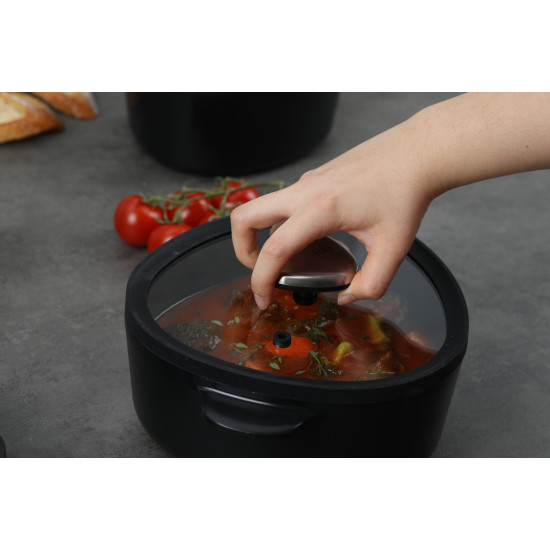 قدر سيراميك فيكا أبيكس بغطاء زجاجي ، اسود 20سم