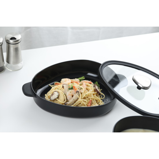 كسرولة منخفضة سيراميك فيكا أبيكس بغطاء زجاجي ، اسود 26 سم