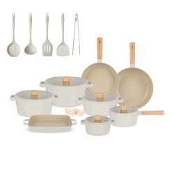Neoflam Fika Cast Aluminum Cookware Set, 18 Pieces, Off-White