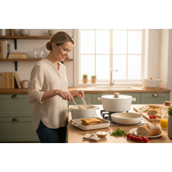 Neoflam Fika Cast Aluminum Cookware Set, 18 Pieces, Off-White