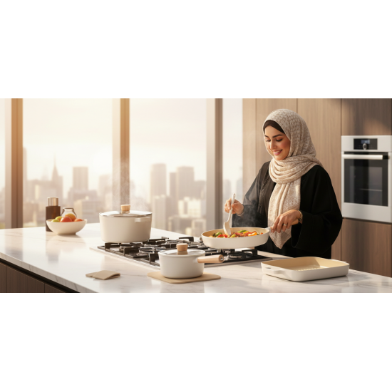 Neoflam Fika Cast Aluminum Cookware Set, 18 Pieces, Off-White