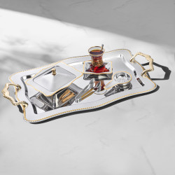 طقم صواني من الأستانلس ستيل مكون من قطعتين بمقبض ذهبي