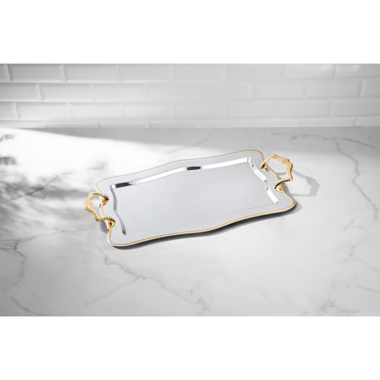 طقم صواني من الأستانلس ستيل مكون من قطعتين بمقبض ذهبي