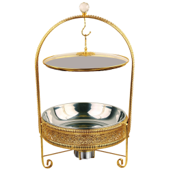  طبق تقديم دائري من الأستانلس ستيل مع سخان ذهبي منقوش سعة 4 لتر