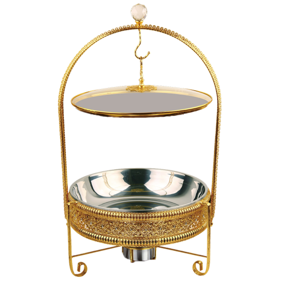 طبق تقديم دائري مع سخان ذهبي منقوش سعة 4 لتر