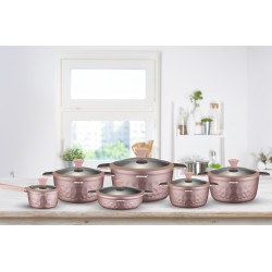 طقم أواني طهي أرشيا دايموند المصبوب 12 قطعة وردي