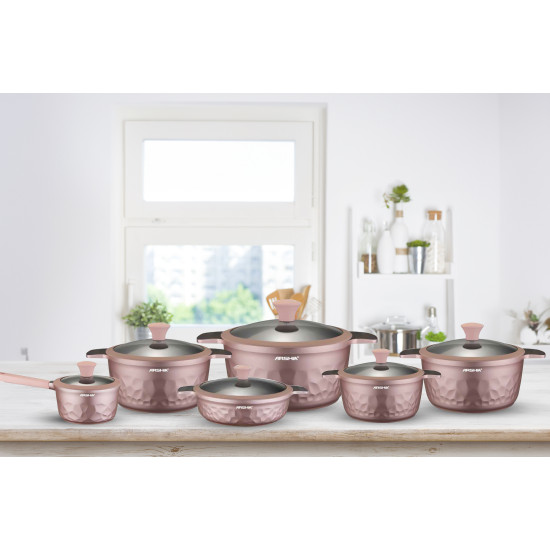 طقم أواني طهي أرشيا دايموند المصبوب 12 قطعة وردي