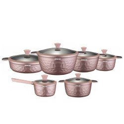 طقم أواني طهي أرشيا دايموند المصبوب 12 قطعة وردي