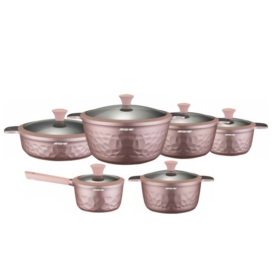 طقم أواني طهي أرشيا دايموند المصبوب 12 قطعة وردي