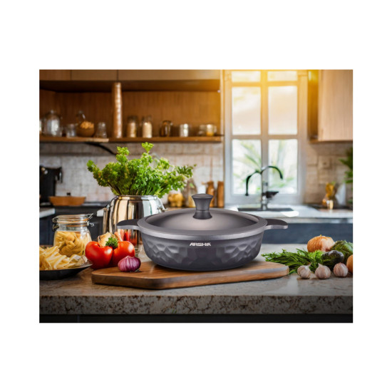 طقم أواني طهي أرشيا دايموند ألماني مصبوب بالقالب 16 قطعة أسود