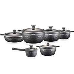 Arshia German Die-Casted Diamond Cookware Set 12pcs Black