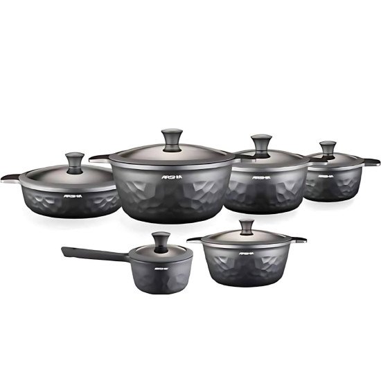 Arshia German Die-Casted Diamond Cookware Set 12pcs Black