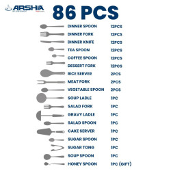 Arshia 86 Piece Silver Cutlery Set Arshia 86 Piece Silver Cutlery Set