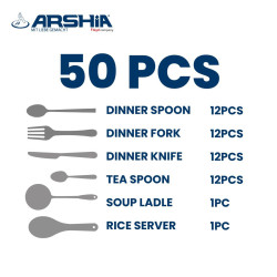 Arshia 50 Piece Matte Silver Stainless Steel Flatware Set