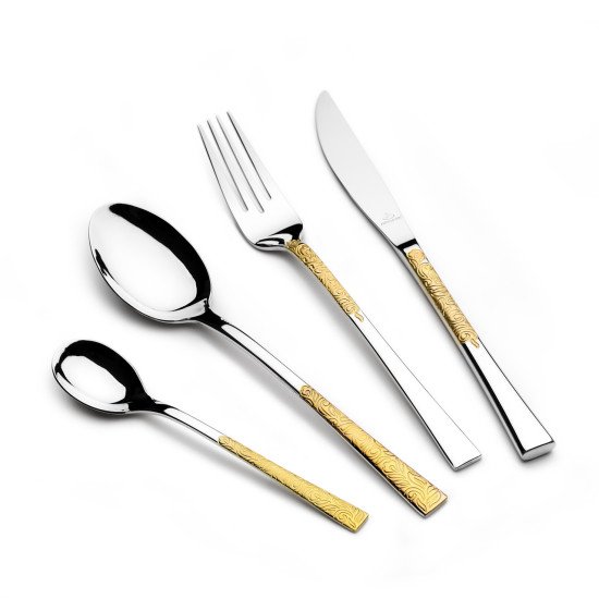 طقم أدوات مائدة الاستيل أرشيا 50 قطعة باللونين الذهبي والفضي