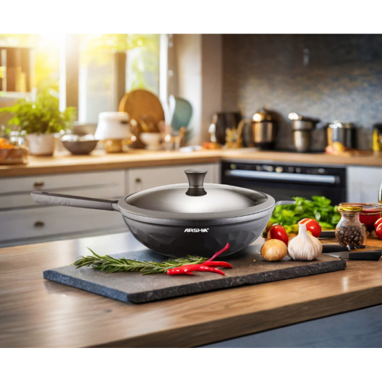 مقلاة ووك أرشيا مع غطاء زجاج 32 سم