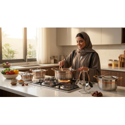 طقم أواني طهي ستانلس ستيل من أرشيا 16 قطعة بنقشة ذهبي