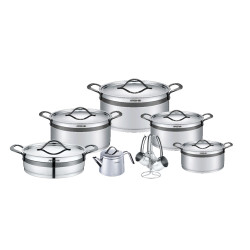 طقم أواني طهي استانلس ستيل من أرشيا 16 قطعة بنقشة رمادي