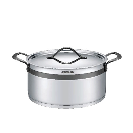 طقم أواني طهي استانلس ستيل من أرشيا 16 قطعة بنقشة رمادي