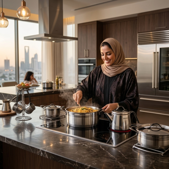 طقم أواني طهي استانلس ستيل من أرشيا 16 قطعة بنقشة رمادي