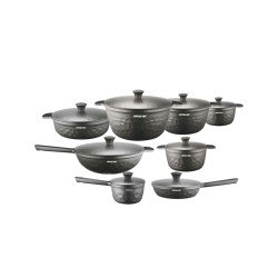 طقم أواني طهي أرشيا دايموند ألماني مصبوب بالقالب 16 قطعة أسود