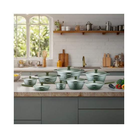 طقم أواني طهي أرشيا دايموند المصبوب 16 قطعة اخضر