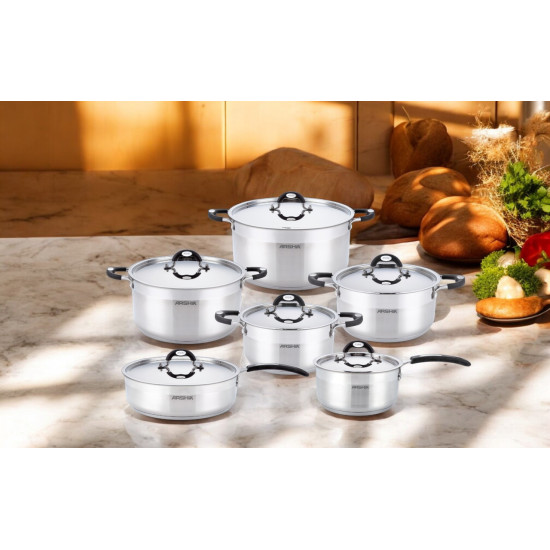 طقم أواني ستانلس ستيل مع غطائين من أرشيا 12 قطعة