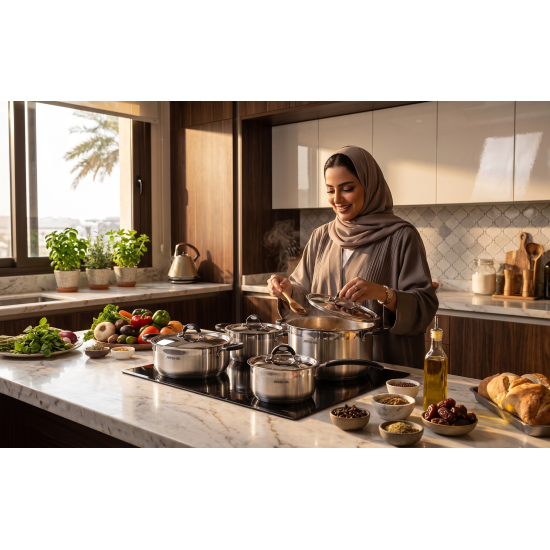 طقم أواني ستانلس ستيل مع غطائين من أرشيا 12 قطعة