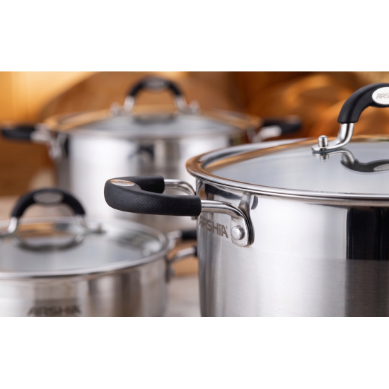 طقم أواني ستانلس ستيل مع غطائين من أرشيا 12 قطعة