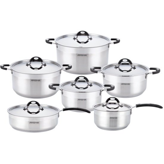 طقم أواني ستانلس ستيل مع غطائين من أرشيا 12 قطعة