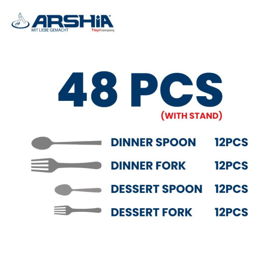 Arshia Silver 48-Piece Flatware Set with Stand