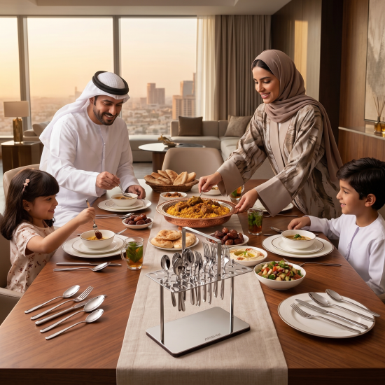 Arshia Silver 48-Piece Flatware Set with Stand